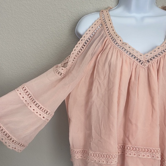 Rebecca Minkoff Deneuve Cold Shoulder V-Neck Blouse Top Pink Size XS - Picture 4 of 11